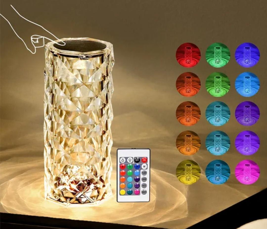 Rechargeable Rose Diamond Table Lamp with Wireless Remote 16RGB Colours USB Charging Touch Lamp (Box Packing)