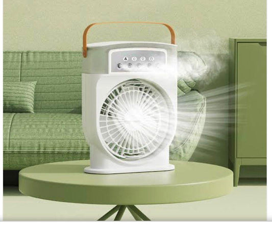 Portable Air Conditioner Fan | 5-Hole Spray Mist Air Cooling Mini Humidifier Table Fan - Rechargeable (Random color)