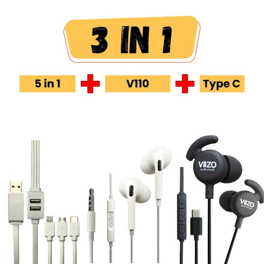 bundle 7 / 5 in1 cable + v110 hand free + gaming type c hand free 1 | VIZO 5-in1 Fast Data Cable