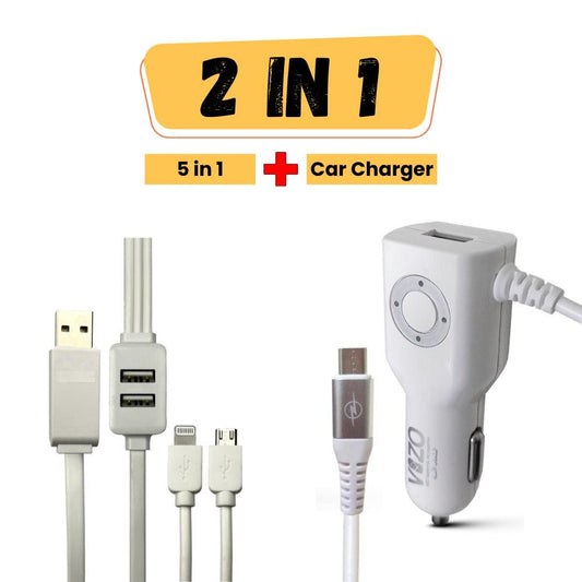 bundle 8 / 5 in 1 cable + daimond car charger 1 | VIZO 5-in1 Fast Data Cable