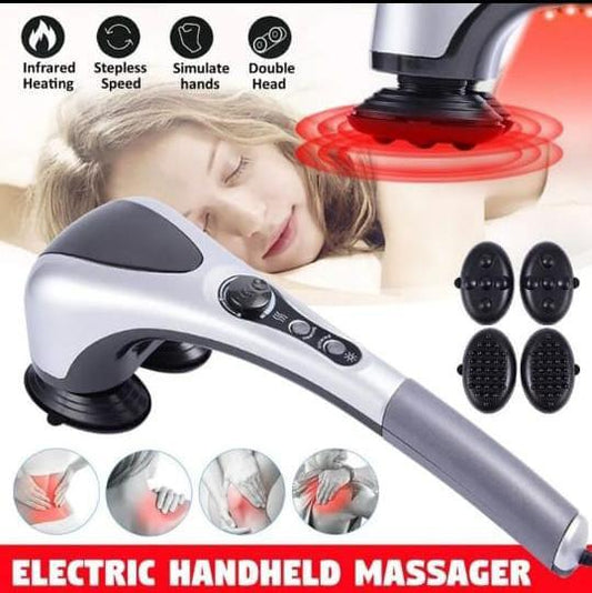 Double Head Full Body Massager Machine Variable Speed Far Infrared |  Electric Facial Deep Tissue Fitness Massage Stick – Head Neck Waist Leg Muscles Pain Relief Massage Hammer – Handheld Deep Tissue massager