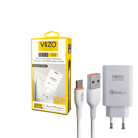 VIZO V007 Type C 18W فاسٹ چارجنگ 1 USB پورٹ | اینڈرائیڈ موبائل فون چارجنگ اڈاپٹر